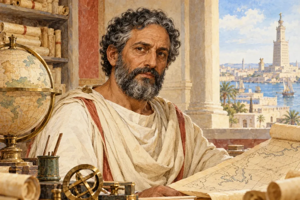 Illustrated portrait of Claudius Ptolemy.