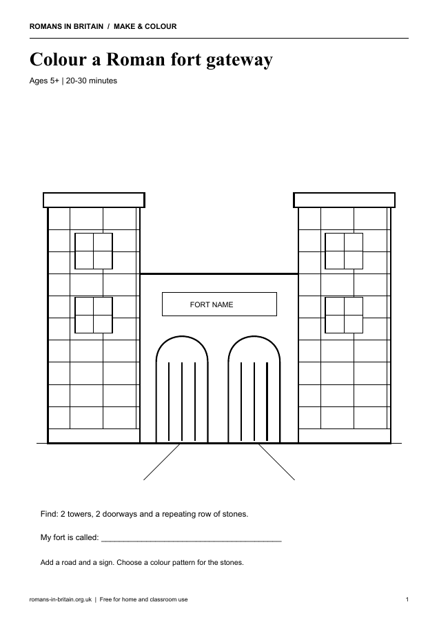 Colour a Roman fort gateway printable preview
