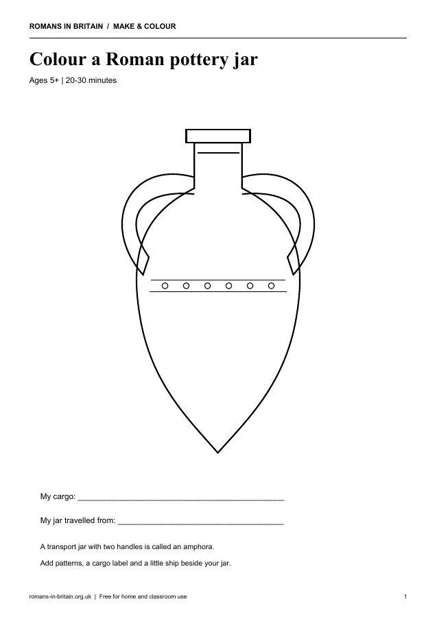 Colour a Roman pottery jar printable preview